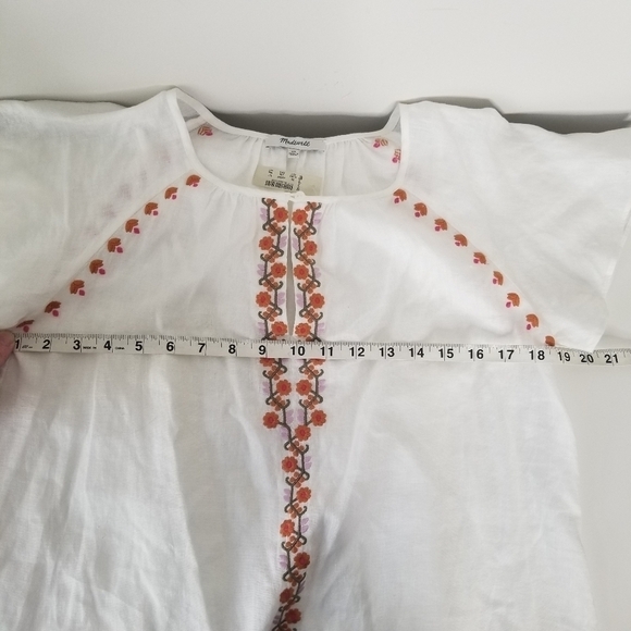 NWT Madewell White Embroidered Linen-Blend Raglan Ruffle Mini Dress XS Boho 70's - Picture 7 of 16